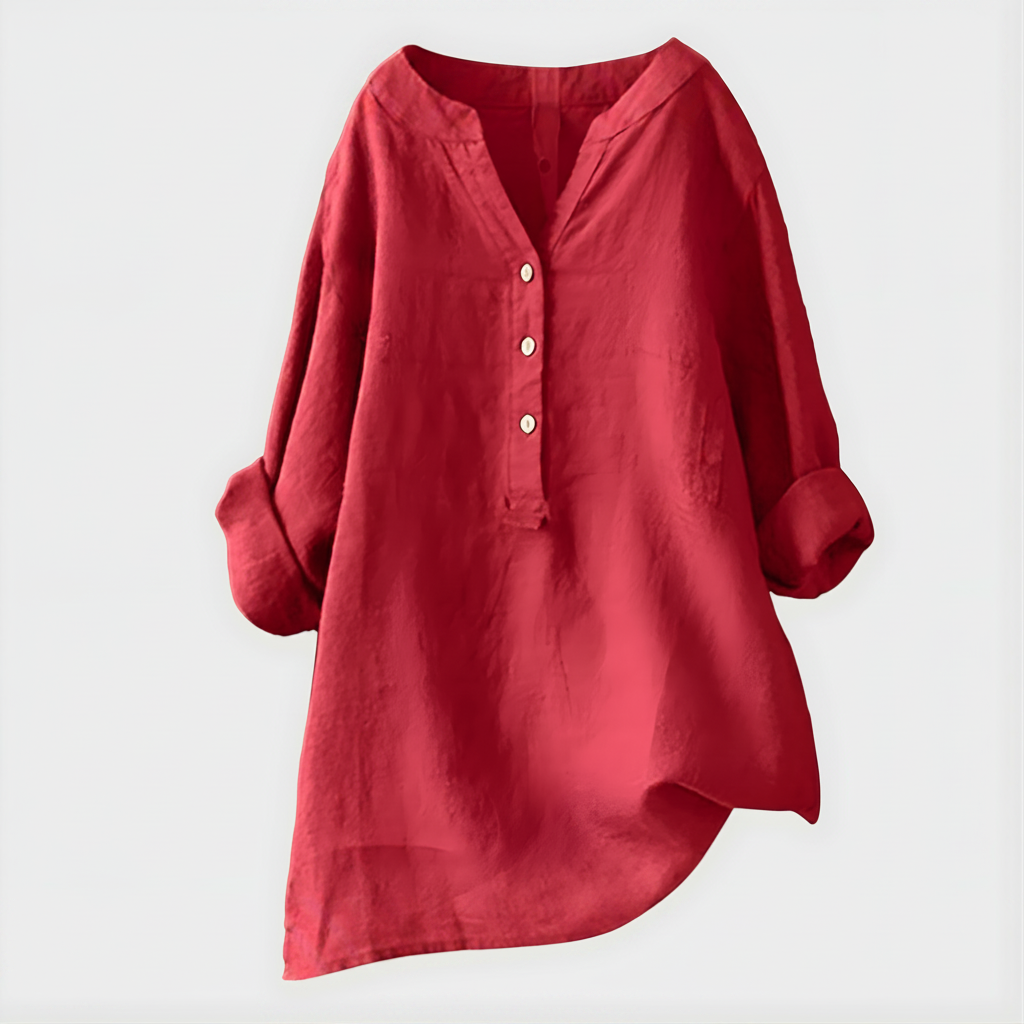 Veronique™ Elegant Cotton-Linen V-Neck Blouse