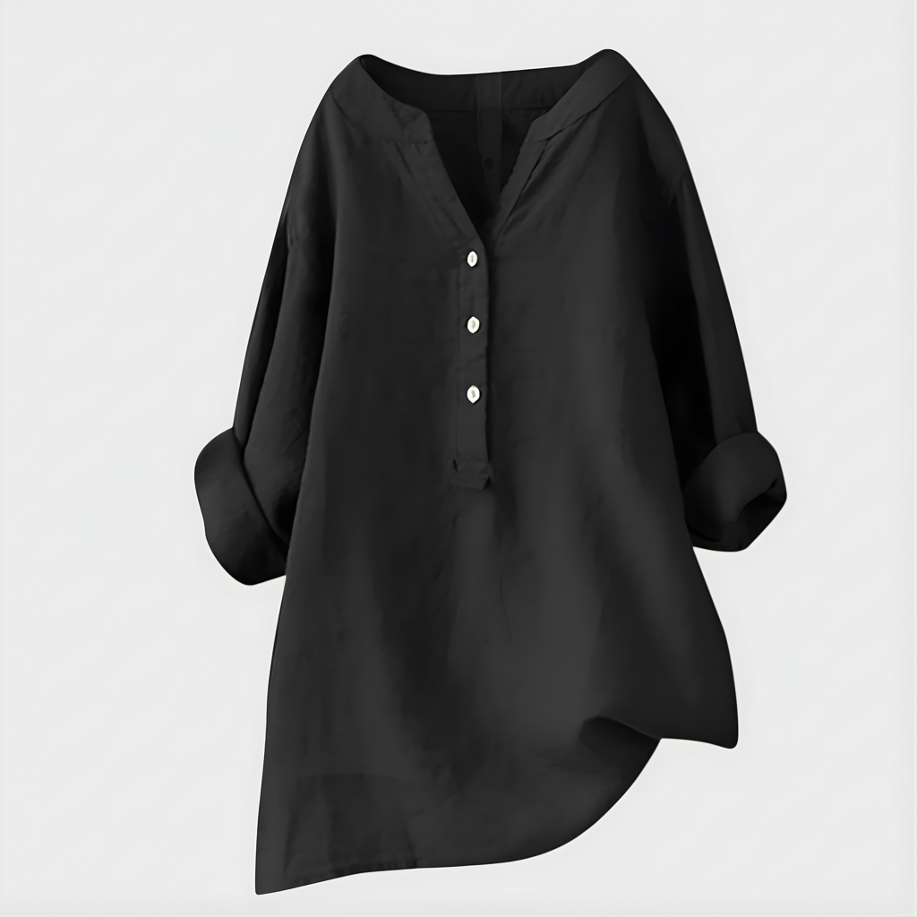 Veronique™ Elegant Cotton-Linen V-Neck Blouse