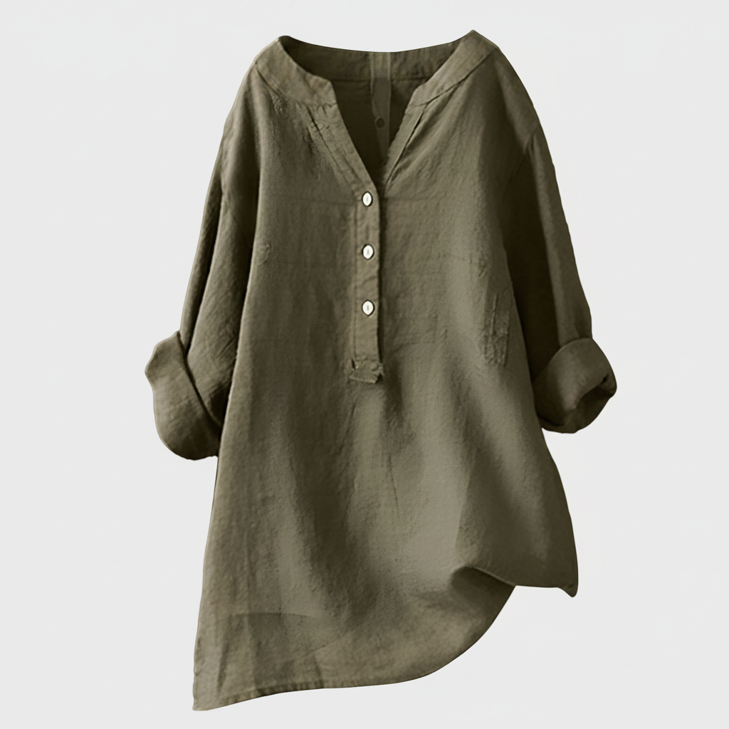 Veronique™ Elegant Cotton-Linen V-Neck Blouse