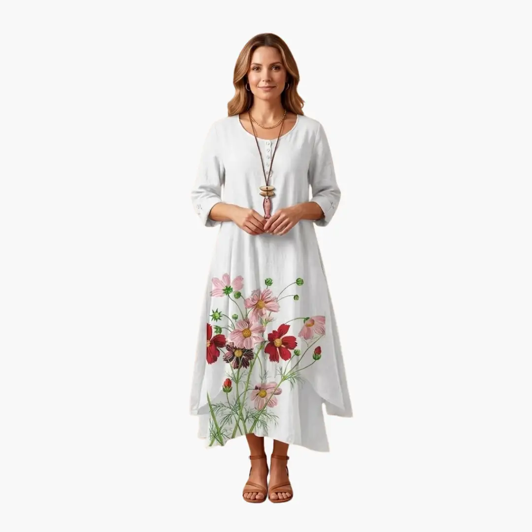 Women’s Long Sleeve Dress with Round Neckline and Side Pockets