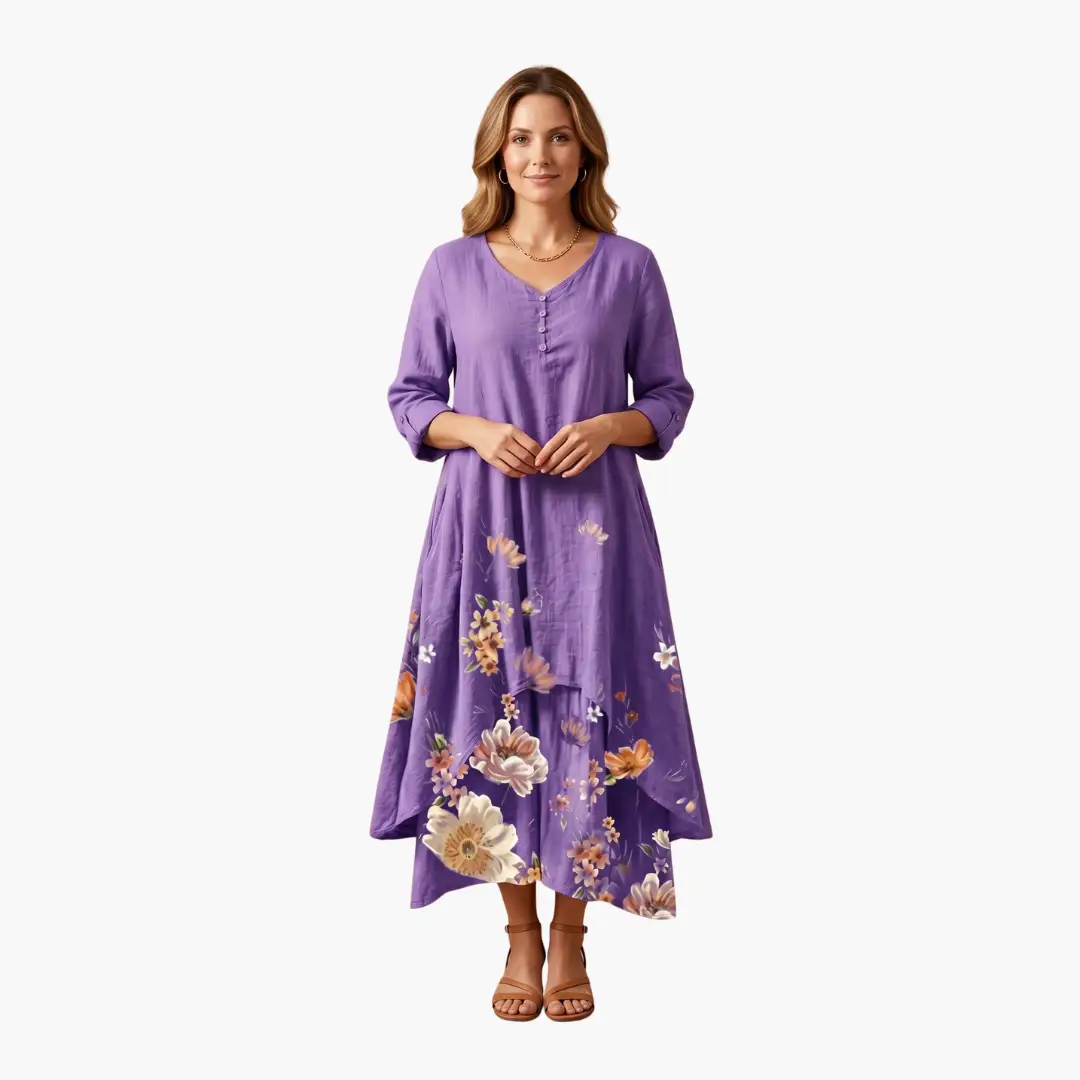 Women’s Long Sleeve Dress with Round Neckline and Side Pockets