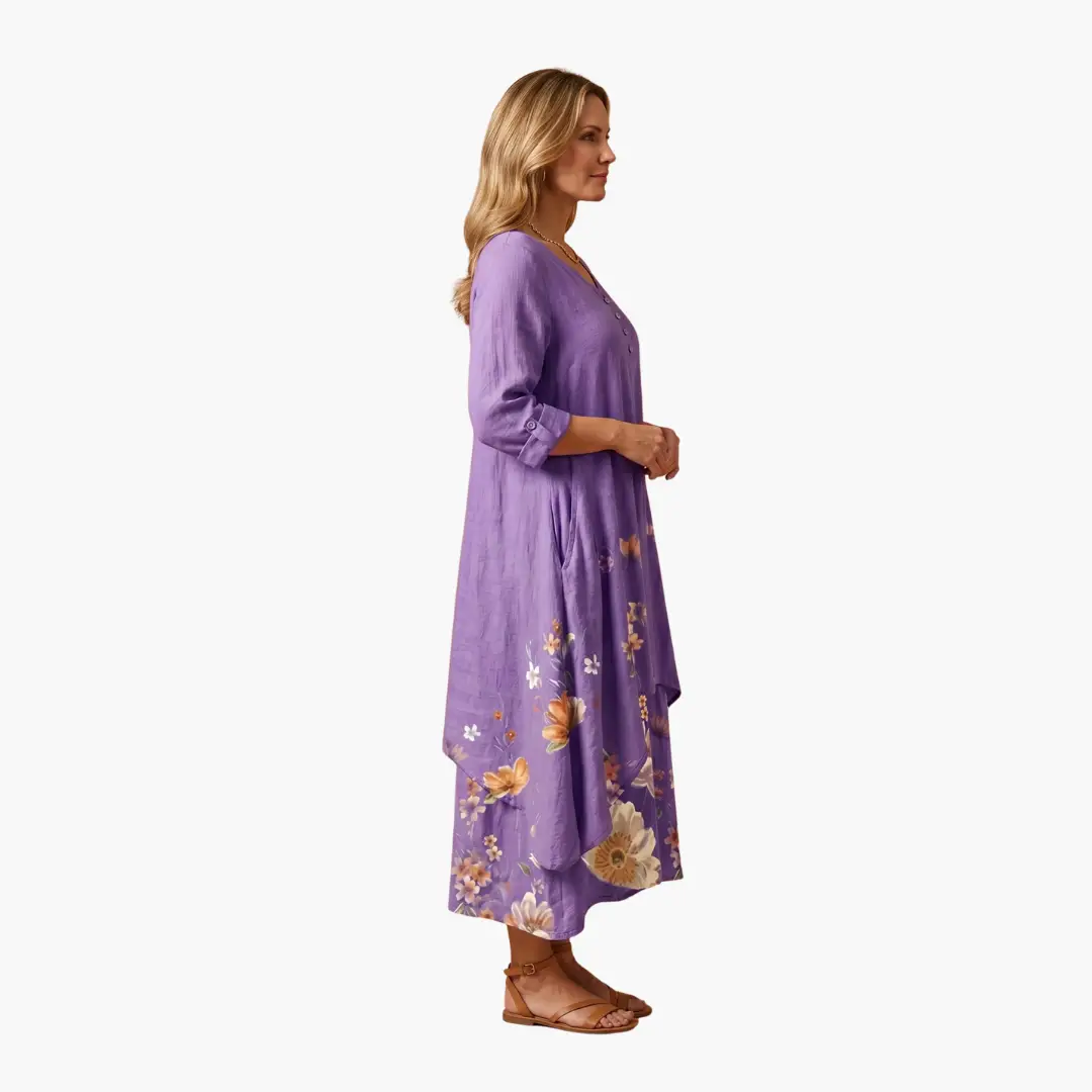 Women’s Long Sleeve Dress with Round Neckline and Side Pockets