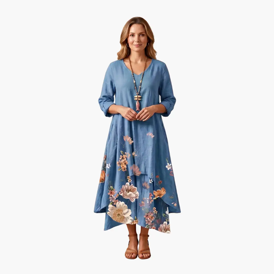 Women’s Long Sleeve Dress with Round Neckline and Side Pockets