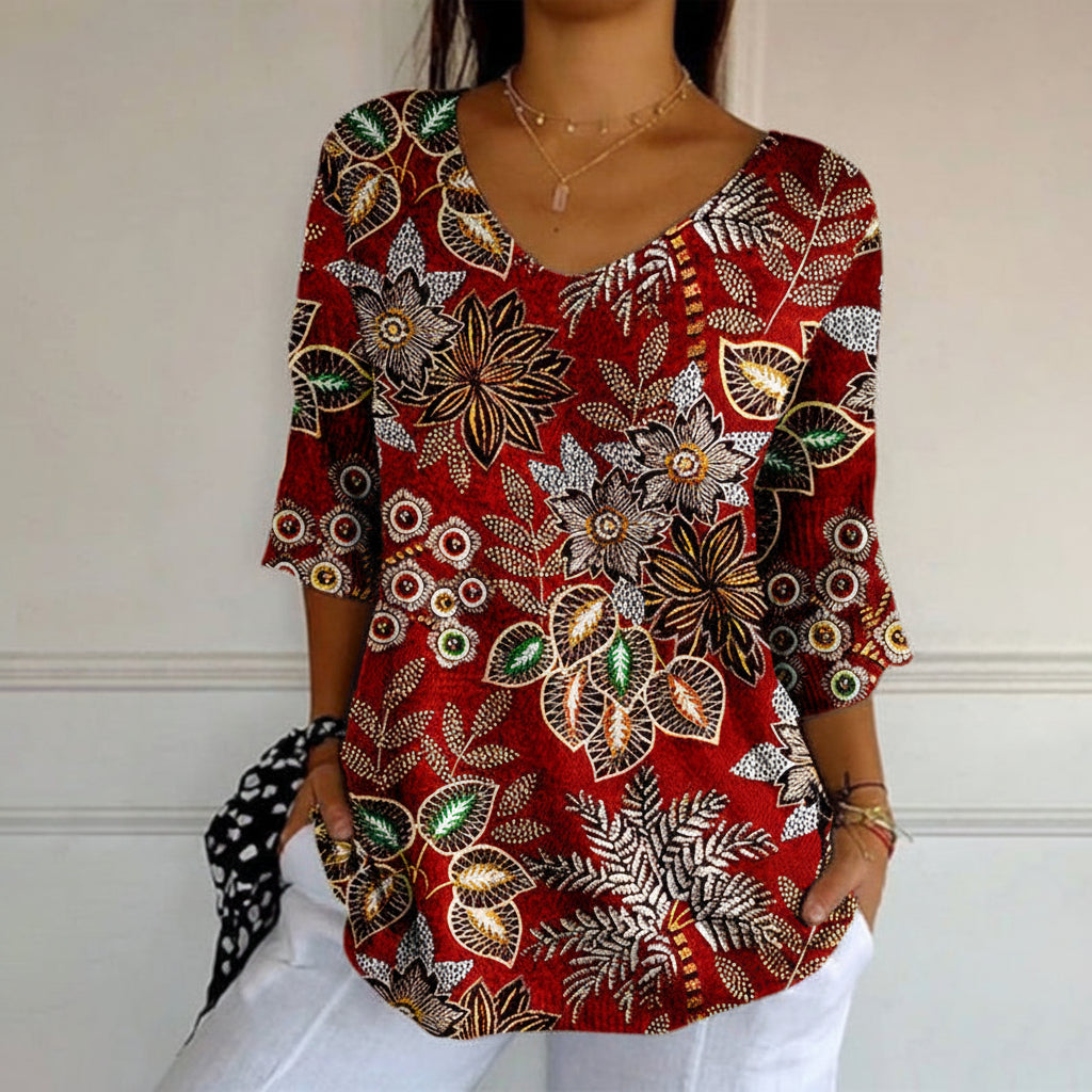 Vintage Leaf Print Long Sleeve T-Shirt