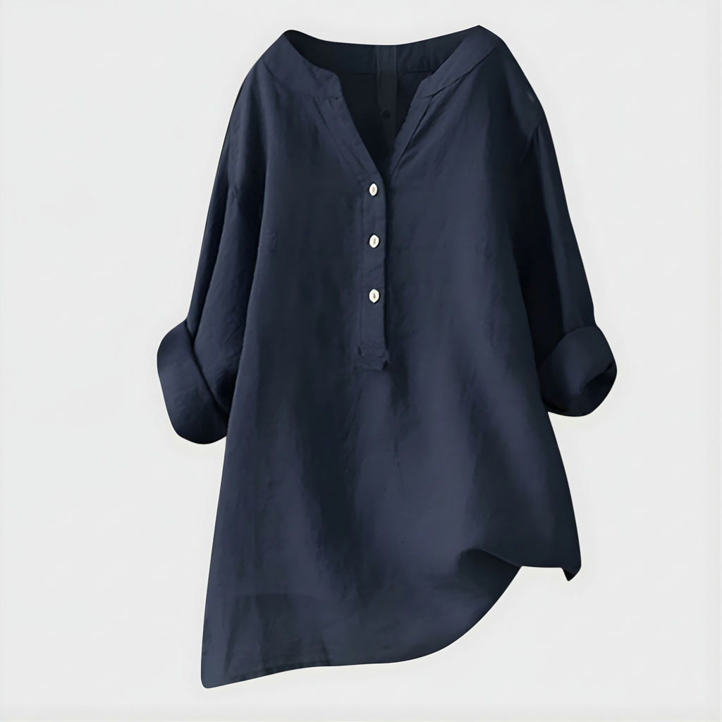 Veronique™ Elegant Cotton-Linen V-Neck Blouse