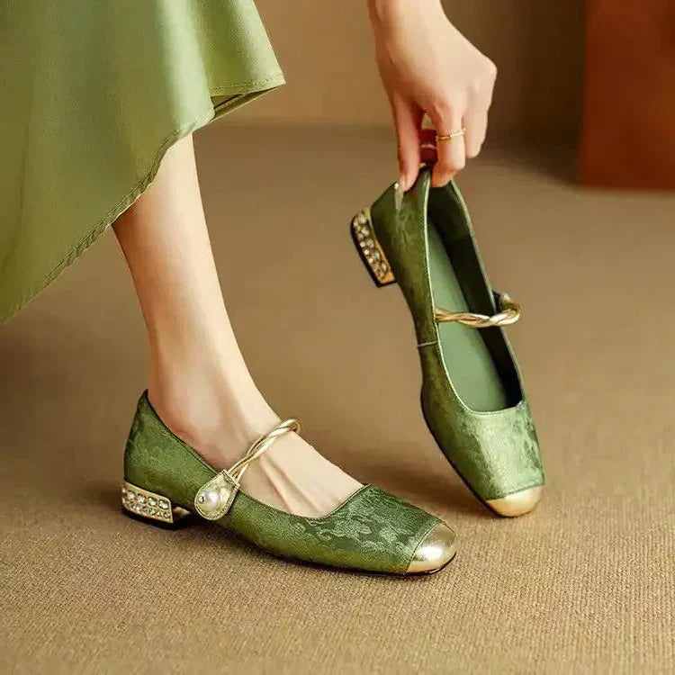 Camille | Vintage Braided Pearl Strap Shoes