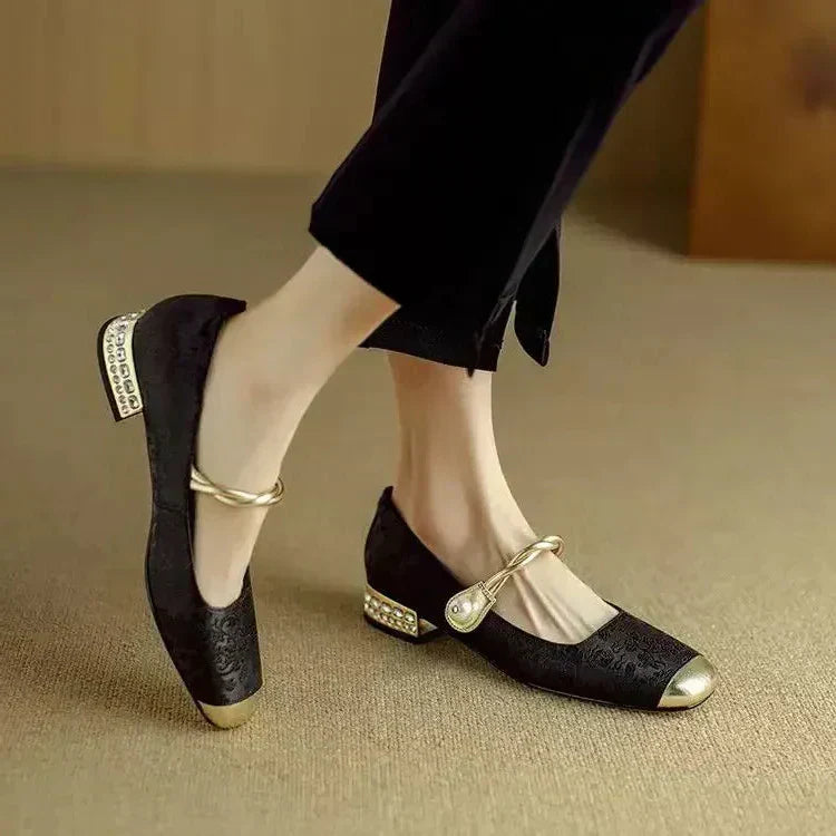 Camille | Vintage Braided Pearl Strap Shoes