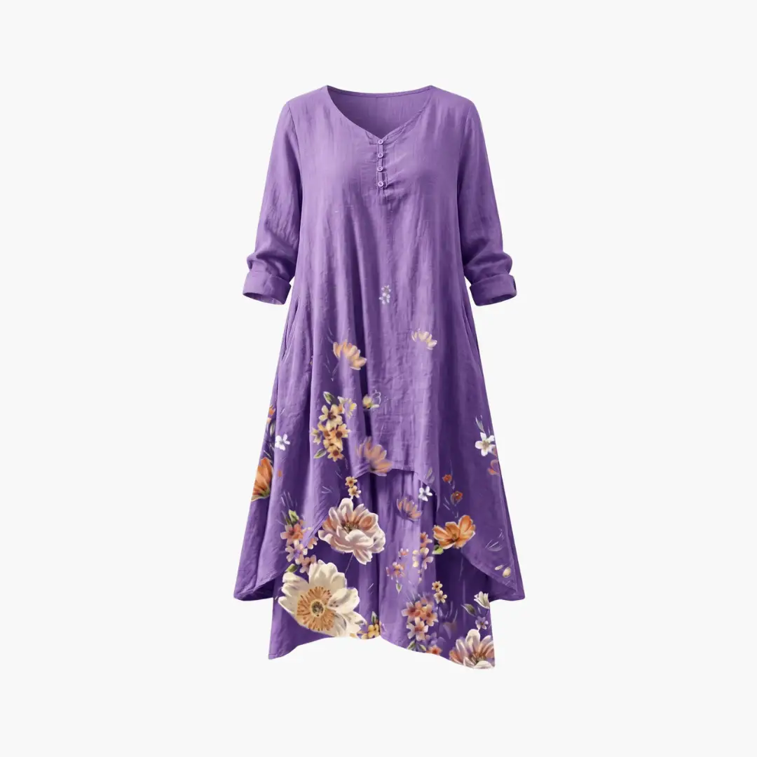Women’s Long Sleeve Dress with Round Neckline and Side Pockets