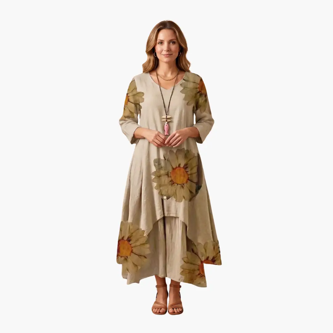 Women’s Long Sleeve Dress with Round Neckline and Side Pockets