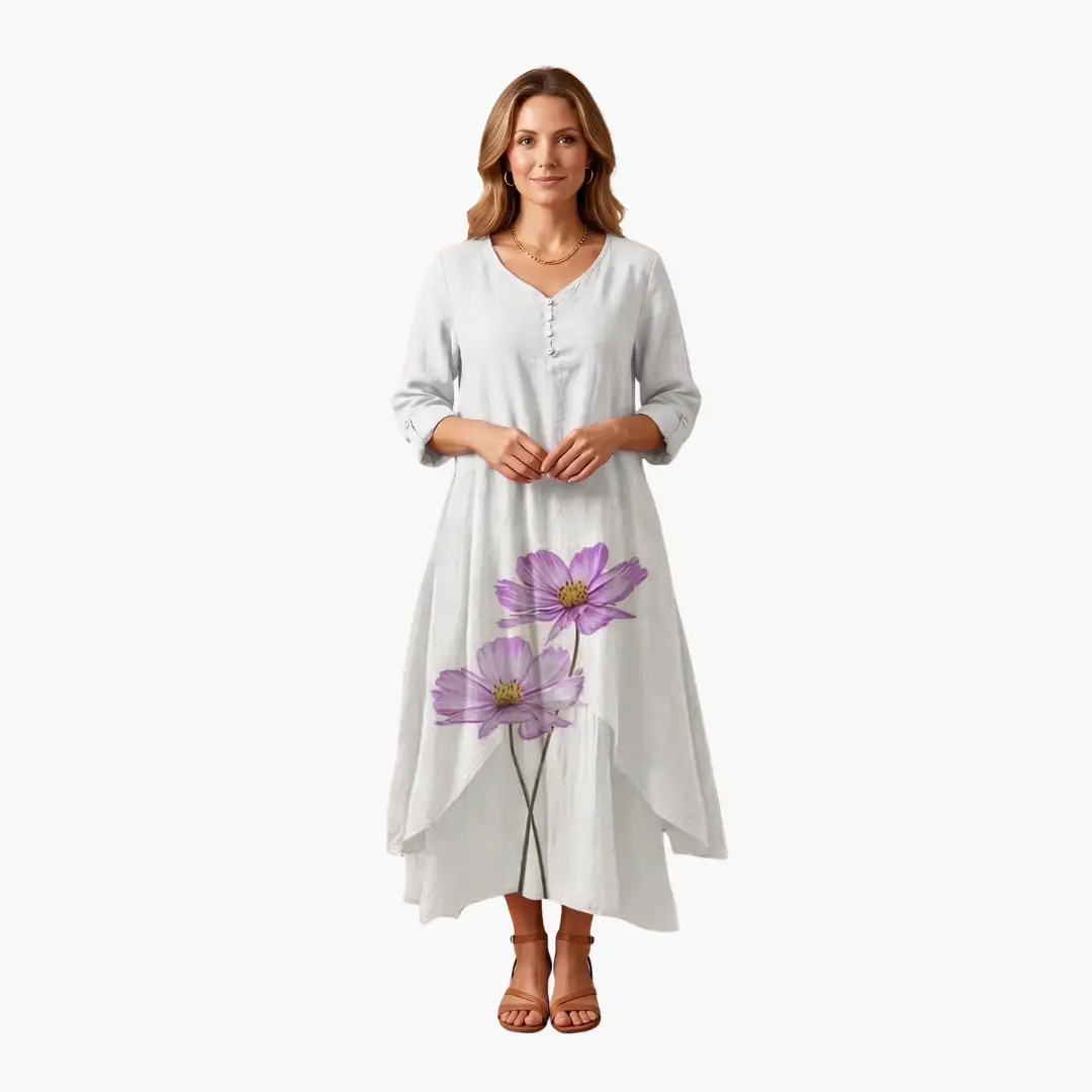 Women’s Long Sleeve Dress with Round Neckline and Side Pockets