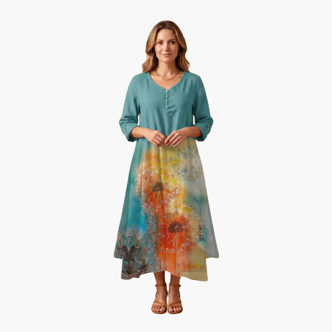 Women’s Long Sleeve Dress with Round Neckline and Side Pockets