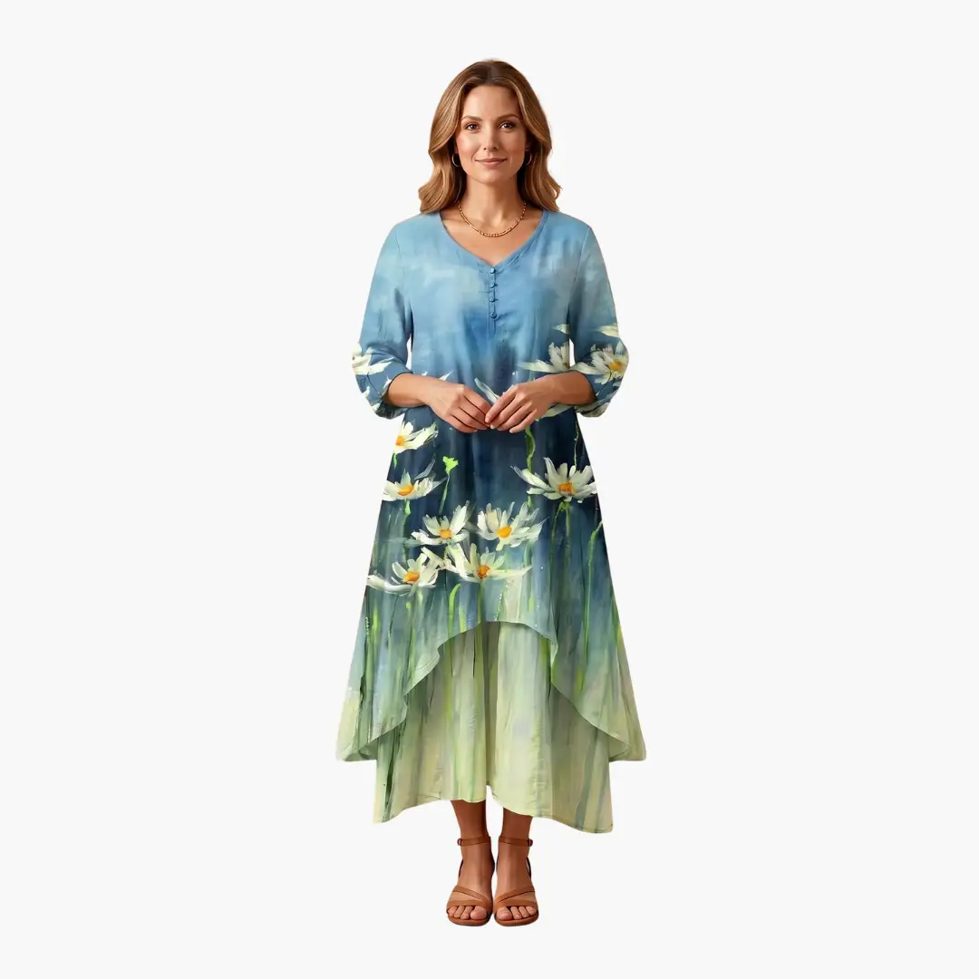 Women’s Long Sleeve Dress with Round Neckline and Side Pockets