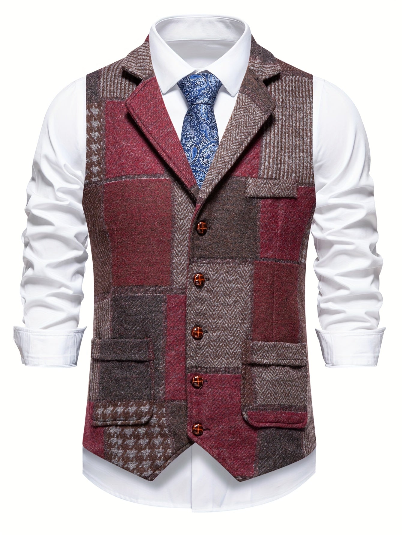 Trevor | Patchwork Vest with Herringbone Pattern