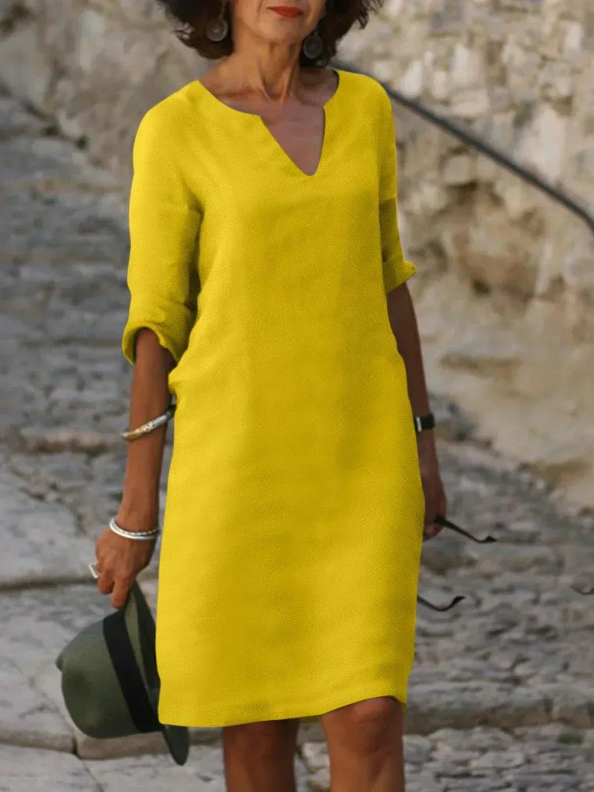 Harper | Elegant V-Neck Draped Midi Dress